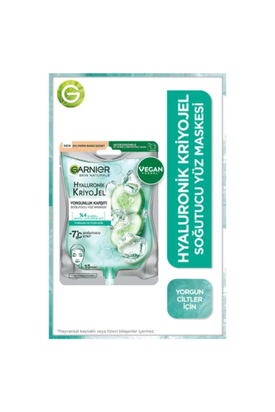 3 ADET  Garnier Hyaluronik Kriyojel Yorgunluk Karşıtı Soğutucu Yüz Maskesi ürün görseli 1