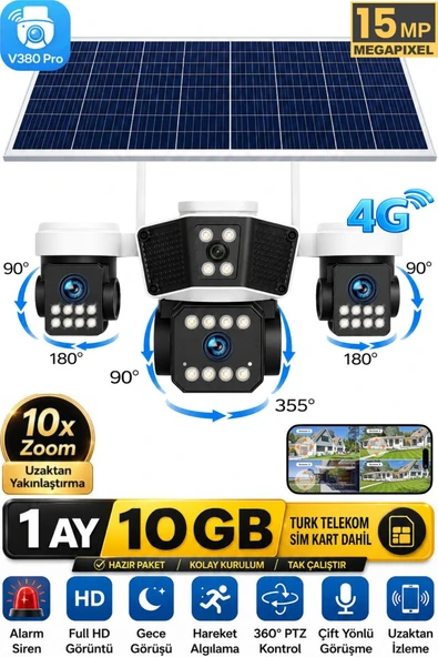 RX95G Solar Güvenlik Kamerası Türkçe 4G Sim Kartlı PTZ Hareketli Gece Görüşlü Güneş Panelli Kamera 1 AY 10GB DAHİL ürün görseli 1