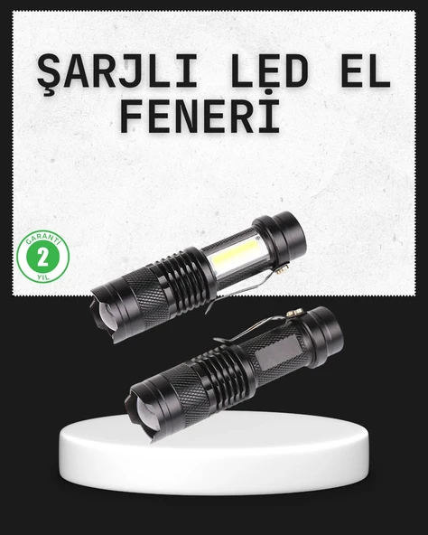 Odak Ayarlı 2000 Lümen Şarjlı Led El Feneri ürün görseli 1