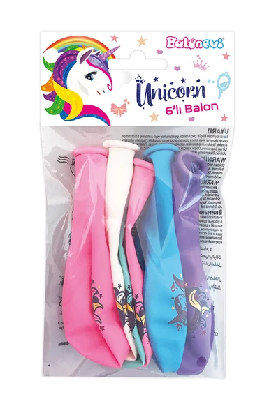3 ADET  Unıcorn Poşet İçi 6'Lı Balon ürün görseli 1