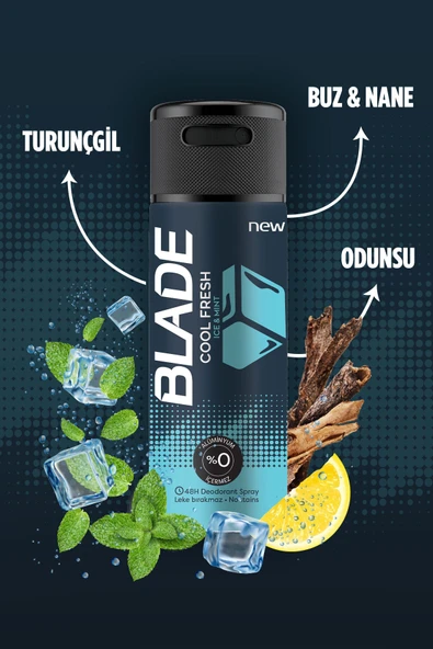 3 ADET  Blade Cool Fresh 150 ml Deodorant - Resim 2