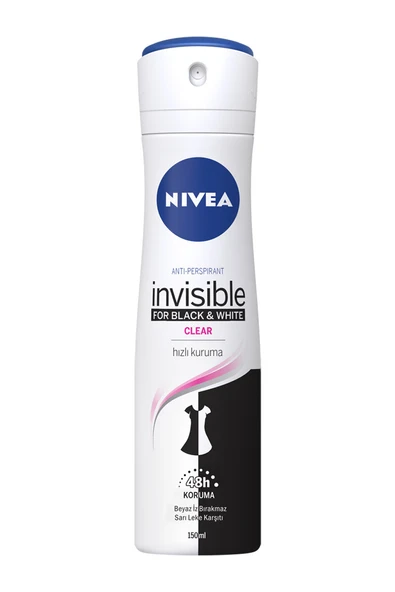 3 ADET  Nivea Deodorant Invisible Black&White Clear 150 ml ürün görseli 1