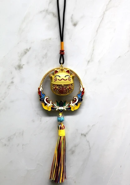 Renkli Püsküllü Şans Kedisi Feng Shui Askılık Alk4452 ürün görseli 1