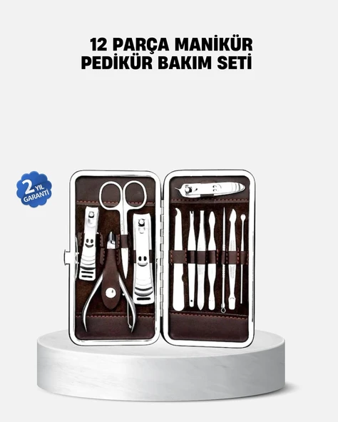 Özel Deri Çantalı 12 Parça Manikür Pedikür Bakım Seti Paslanmaz Çelik ürün görseli 1