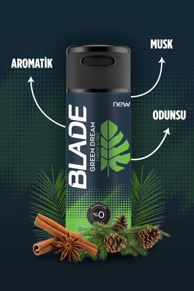 3 ADET  Blade 150ml Green Dream Deodorant - Resim 2