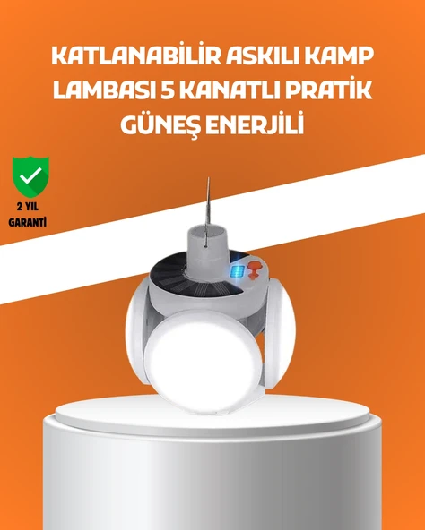 Çok Amaçlı Katlanabilir Güneş Enerjili Kamp Lambası - Masa Üstü Ve Asılabilir Kullanım ürün görseli 1