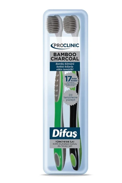 2 ADET  Difaş Diş Fırçası Proclinic Bambu Aktif Kömürlü 2'li ürün görseli 1