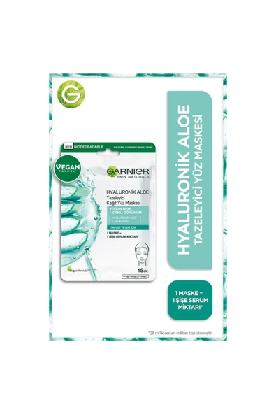 2 ADET  Garnier Hyaluronik Aloe Tazeleyici Kağıt Yüz Maskesi ürün görseli 1