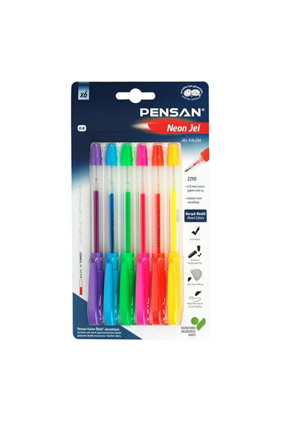 2 ADET  Pensan 6'lı Renkli Neon Jel Kalem ürün görseli 1