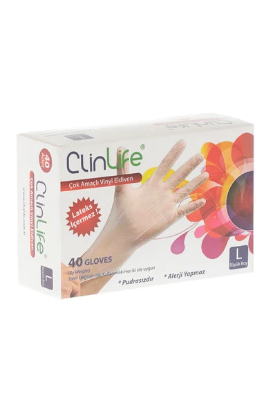 2 ADET  Clinlife Vinyl Çok Amaçlı Eldiven 40'lı Large ürün görseli 1