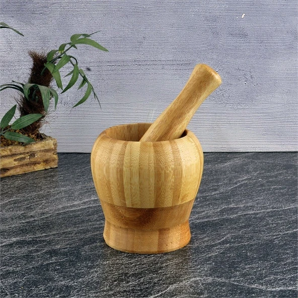 2 ADET  Tohana Bambu Havan 9,5x9x7 cm Tokmak Uzunluğu:13 cm ürün görseli 1