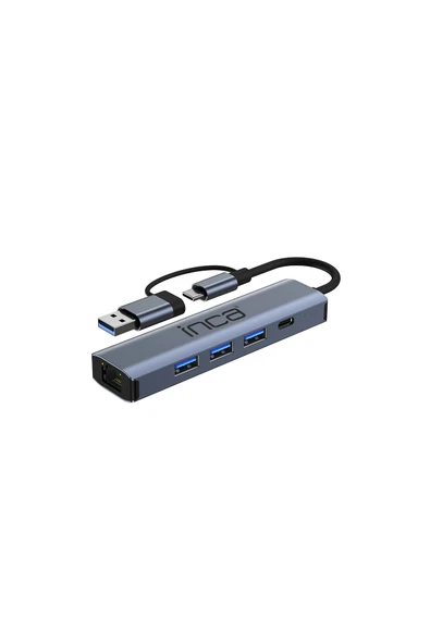 2 ADET  Inca Çoklayıcı Usb/Type-C Hub + Ethernet - Resim 2