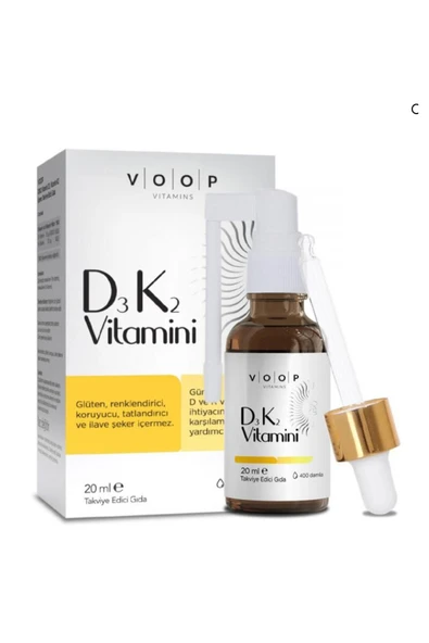 VOOP D3K2 Vitamin D3, Vitamin K2 İçeren Takviye Edici Gıda 20ml ürün görseli 1