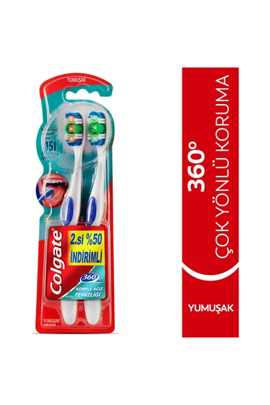 Colgate Diş Fırçası 360 Komple Ağız Temizliği Yumuşak 1+1 ürün görseli 1