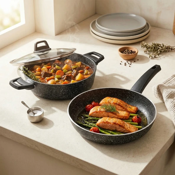 Kitchen Black Force 3 Parça Tencere Seti - Siyah - 26 cm + 26 cm ürün görseli 1