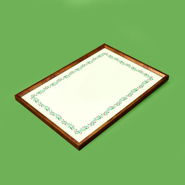 Deco Dantel Desenli Dekoratif Tepsi - Yeşil / Krem - 28,5x41 cm ürün görseli 1