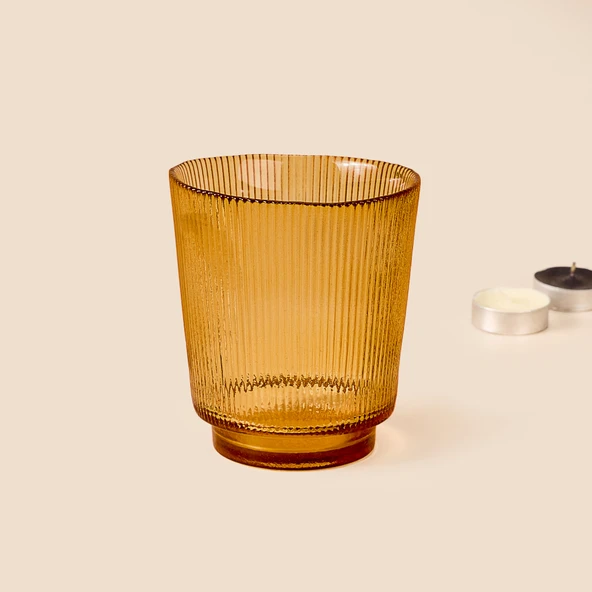 Deco Çizgili Bardak Mumluk - Amber - 11 cm - Resim 2
