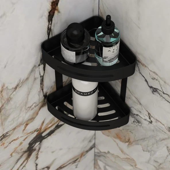 Lüx 2 Katlı Paslanmaz Banyo Rafı - Siyah - 40 cm - Resim 2