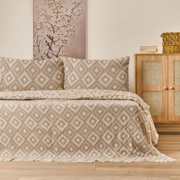 Soft Tamyr Çift Kişilik Yatak Örtüsü Seti - Bej - 230x250 cm ürün görseli 1