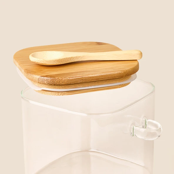 Kaşıklı Cam Kavanoz - Şeffaf - 600 ml - Resim 3