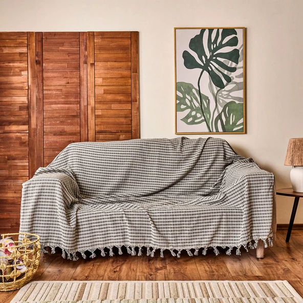Soft Dama Koltuk Örtüsü - Ekru / Gri - 180x200 cm ürün görseli 1