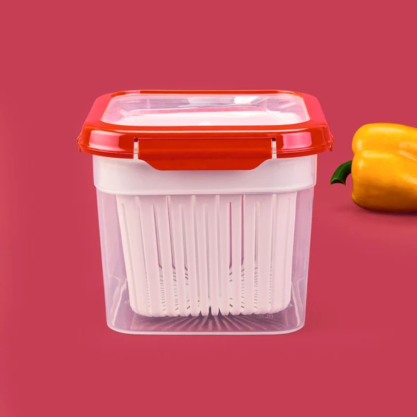Süzgeçli Saklama Kabı - Kiremit - 1,5 lt - Resim 3