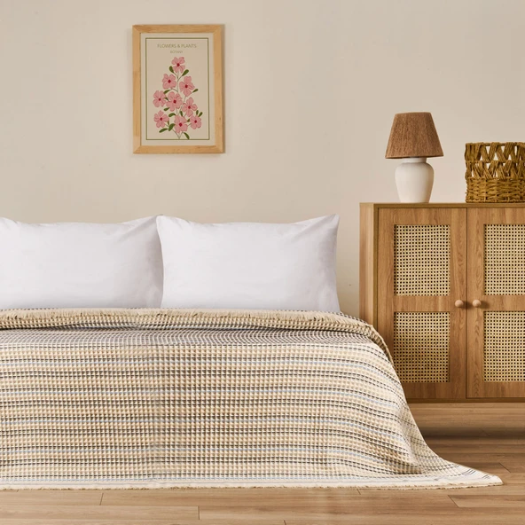 Soft Lamina Tek Kişilik Yatak Örtüsü - Krem / Renkli - 160x220 cm ürün görseli 1