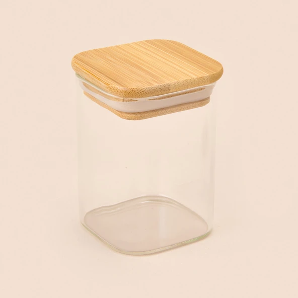 Kare Mantar Kapak Cam Kavanoz - Şeffaf / Açık Kahverengi - 150 ml ürün görseli 1