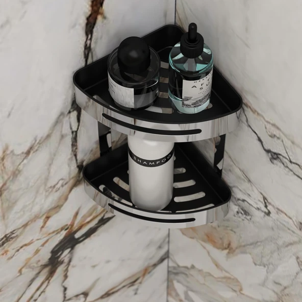 Lüx 2 Katlı Paslanmaz Banyo Rafı - Krom - 40 cm - Resim 2