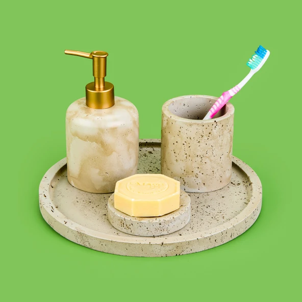 Bath Traverten Görünümlü Banyo Seti - Gri - Resim 2