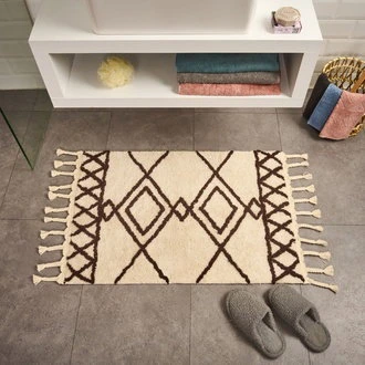 Soft Tufting Çiçekli Banyo Paspası - Ekru - 60x90 cm ürün görseli 1