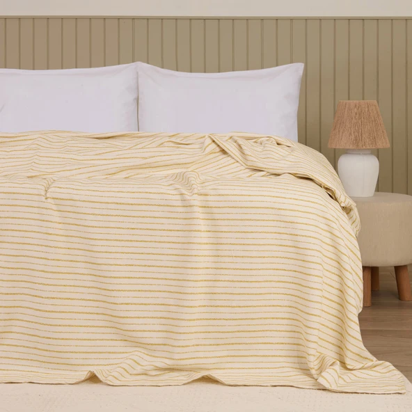 Soft Solea Tek Kişilik Pike - Ekru / Hardal - 180x240 cm ürün görseli 1