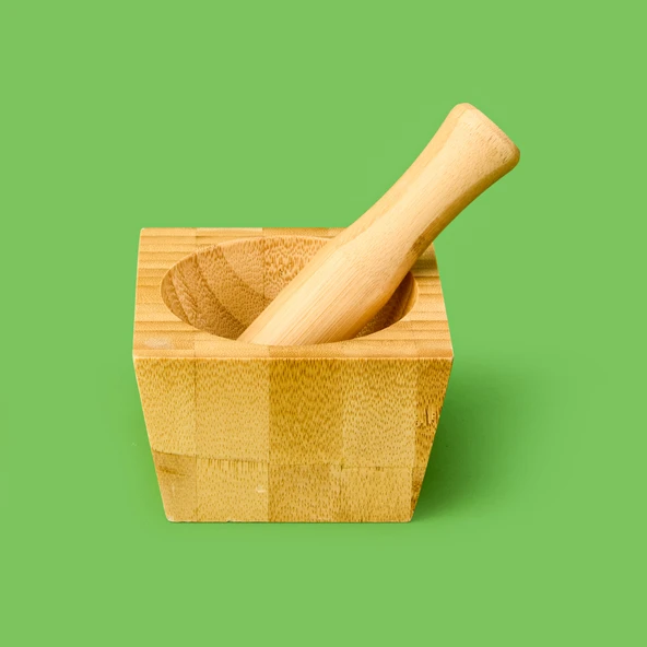 Bambu Kare Havan - Açık Kahverengi - 7x10x10 cm ürün görseli 1