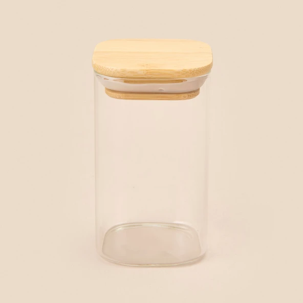 Kare Mantar Kapak Cam Kavanoz - Şeffaf / Açık Kahverengi - 210 ml ürün görseli 1