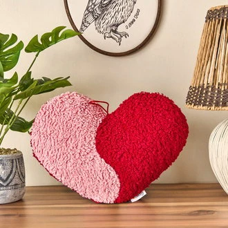 Soft Yinyang Kalp Figürlü Yastık - Pembe / Kırmızı - 33x27 cm ürün görseli 1