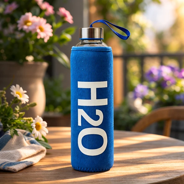 H2O Kılıflı Cam Matara - Şeffaf / Mavi - 750 ml ürün görseli 1