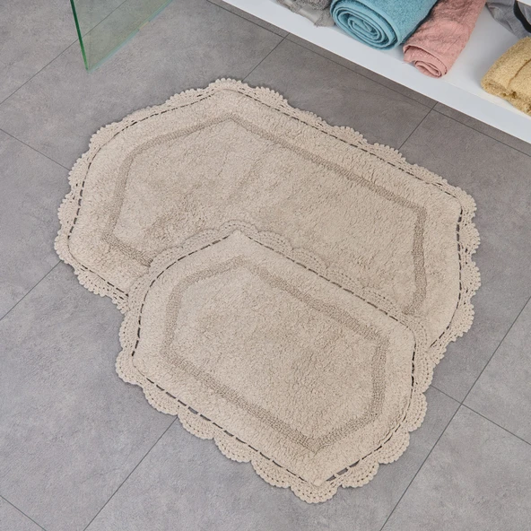 Soft Lace 2'li Banyo Paspası - Bej - 40x60 cm + 60x90 cm ürün görseli 1