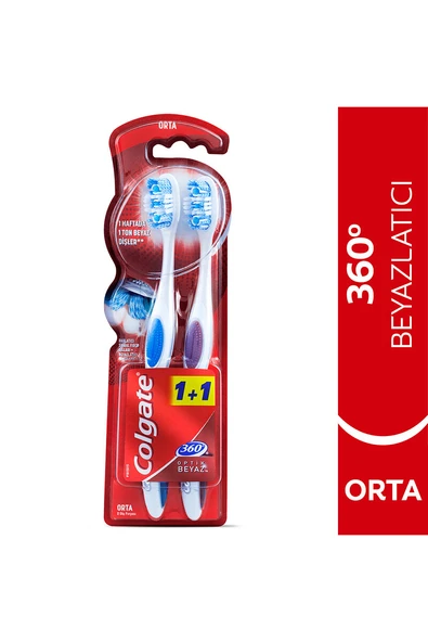 Colgate Diş Fırçası 360 Optik Beyaz Beyazlatıcı Orta 1+1 ürün görseli 1