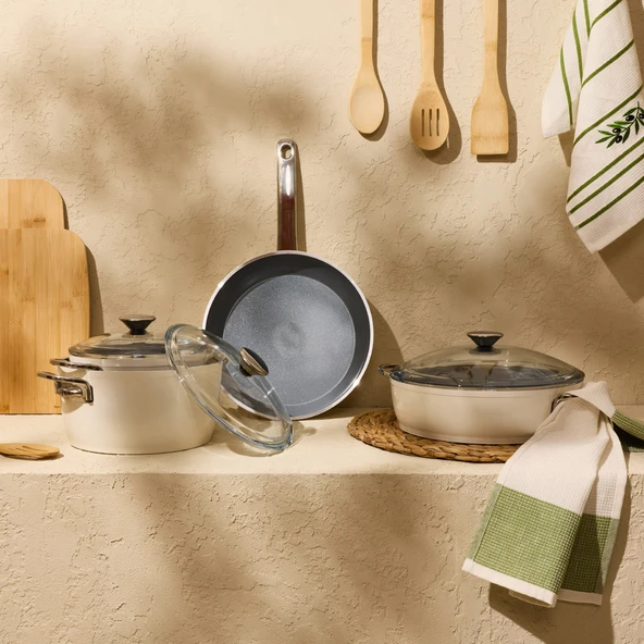 Kitchen Toscana Chef 7 Parça Seramik Tencere Tava Seti - Resim 2
