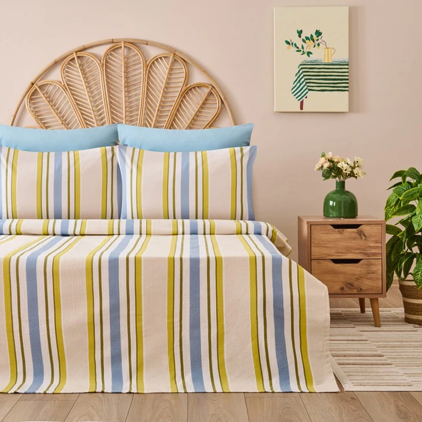 Soft Verano Çift Kişilik Pike Takımı - Bej / Yeşil ürün görseli 1