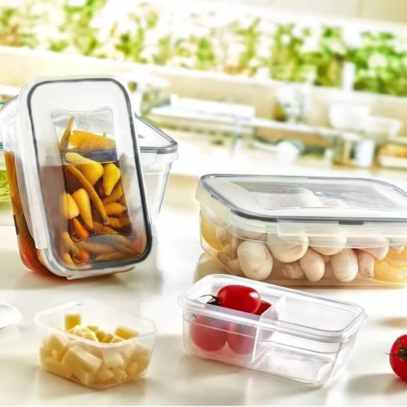 Fresh Box Dikdörtgen 3'lü Saklama Kabı - 400 ml + 800 ml + 1,4 lt ürün görseli 1