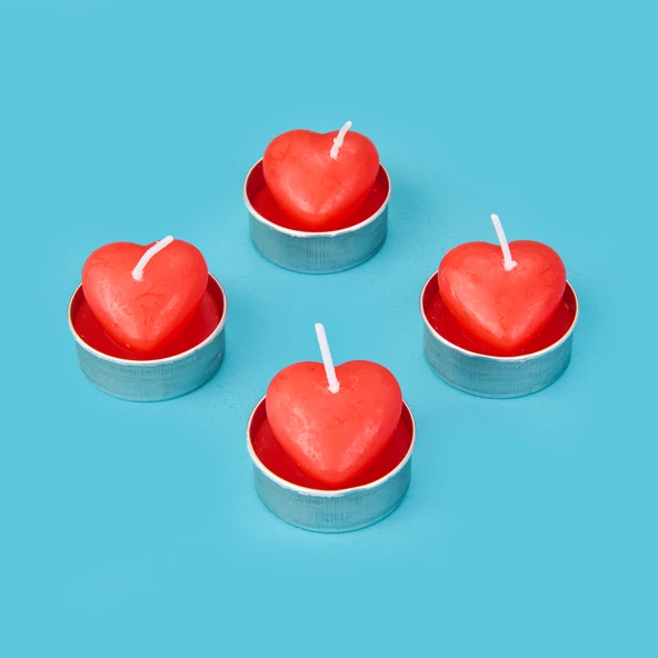 4'lü Love Tealight Mum - Kırmızı - 10 cm ürün görseli 1