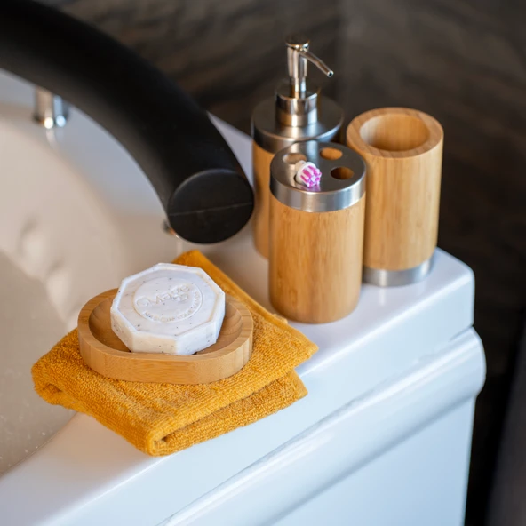 Bath Bambu 4'lü Banyo Aksesuar Seti - Açık Kahverengi ürün görseli 1