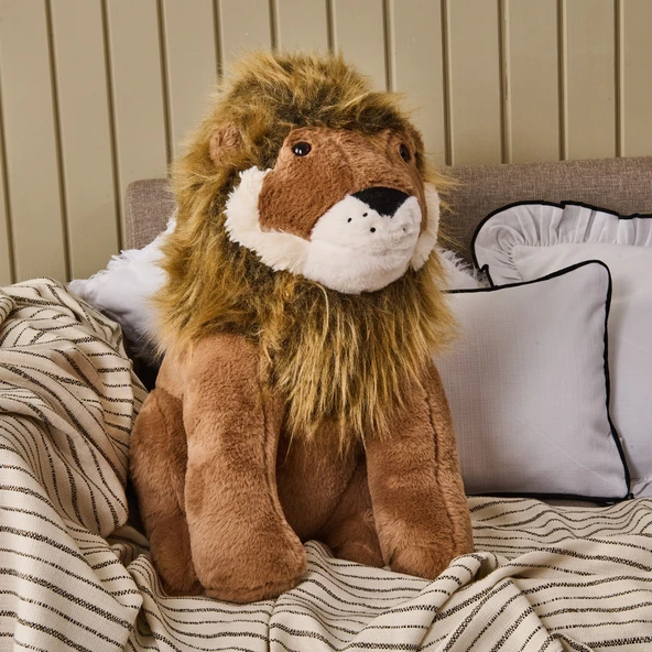 Soft Ormanların Kralı Aslan Figürlü Yastık - Kahverengi - 30x55 cm ürün görseli 1