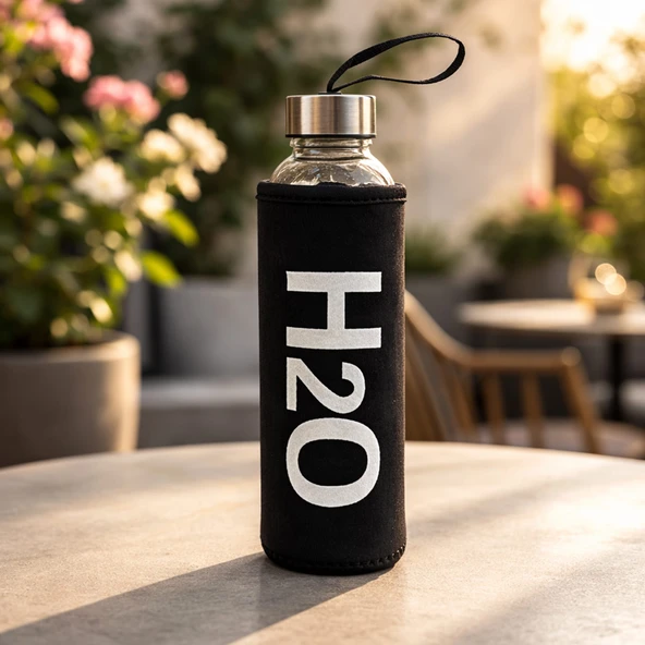 H2O Kılıflı Cam Matara - Gri / Şeffaf - 500 ml ürün görseli 1