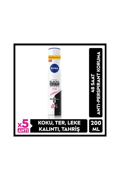 Nivea Deodorant Black&White Clear Kadın 200ml - Resim 2