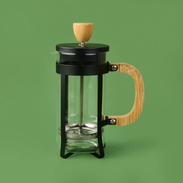 Bambu French Press - Şeffaf / Siyah / Açık Kahverengi - 350 ml ürün görseli 1
