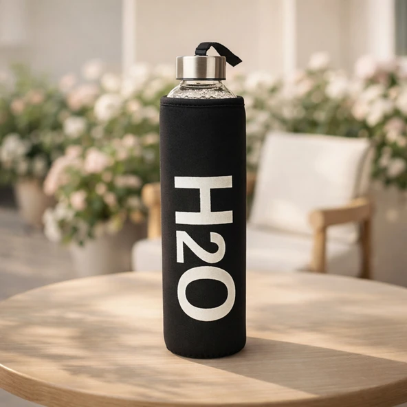 H2O Kılıflı Cam Matara - Şeffaf / Siyah - 750 ml ürün görseli 1