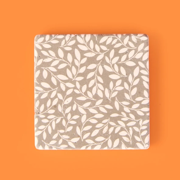 Kitchen Yapraklar Taş Bardak Altlığı - Renkli - 10x10 cm ürün görseli 1