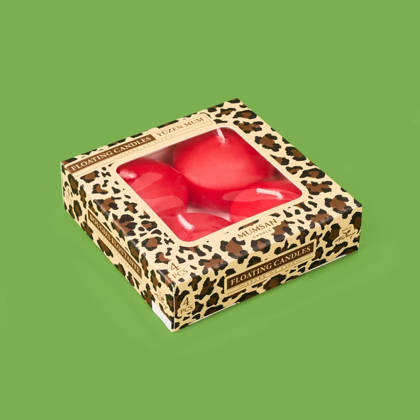 Leopar Desenli 4'lü Yüzen Mum - Kırmızı - 5 cm ürün görseli 1